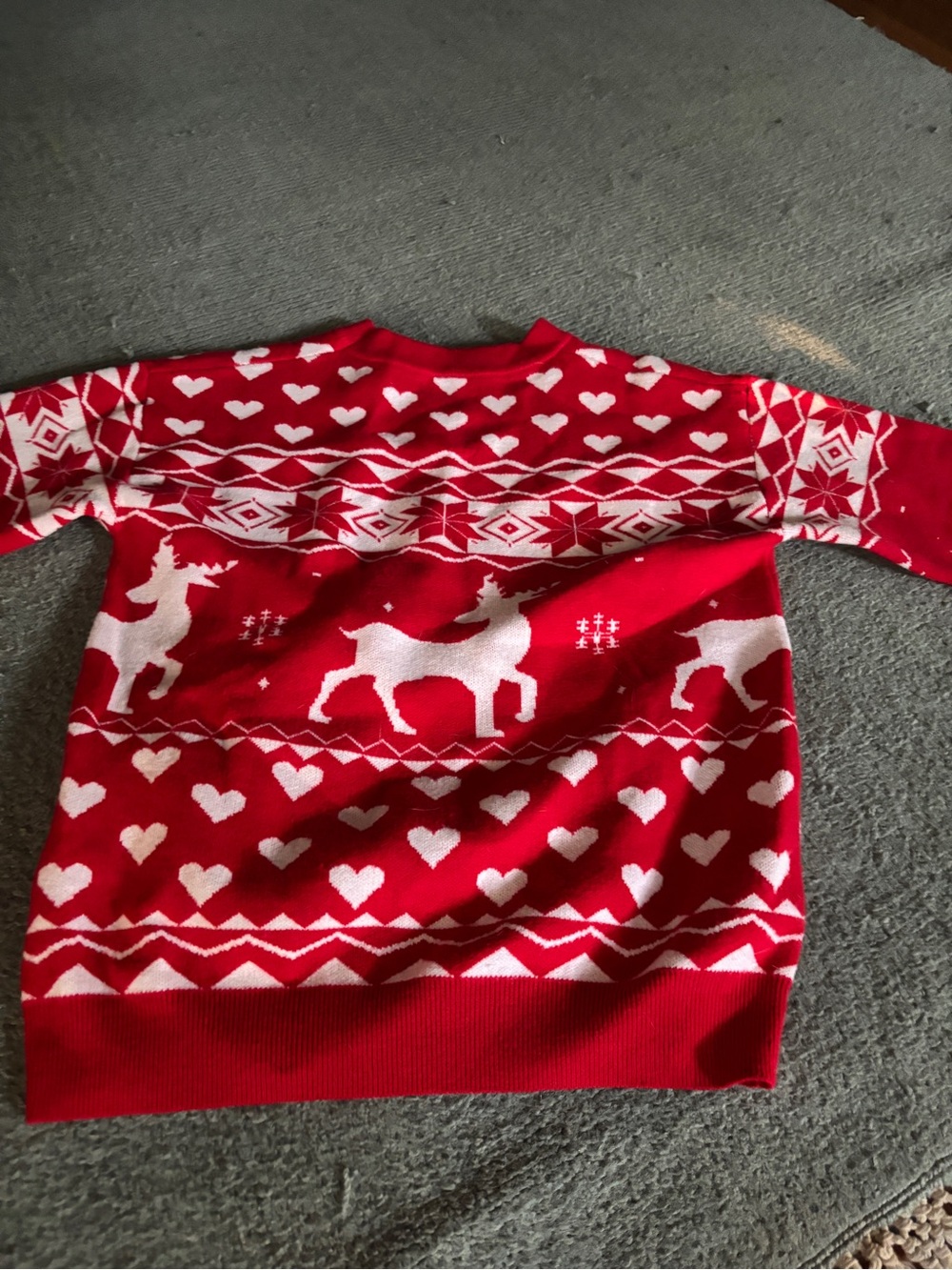 Amazon Kids Red and White Reindeer Heart Knit Sweater